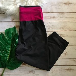 Gray & Pink Foldover Crop Leggings